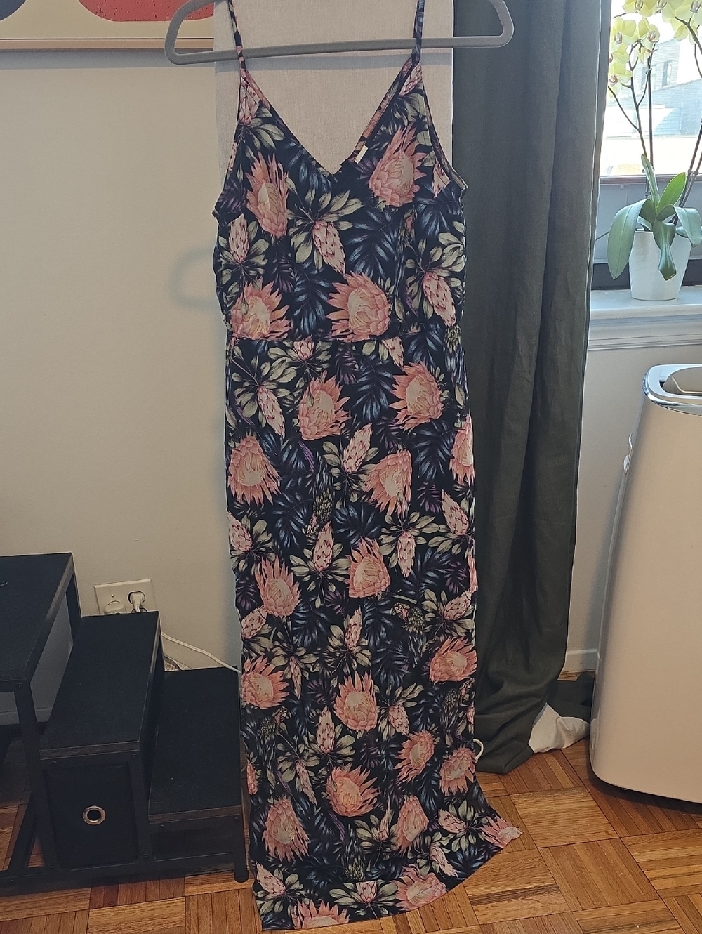 Divided Navy Maxi Dress with Pink Floral Print